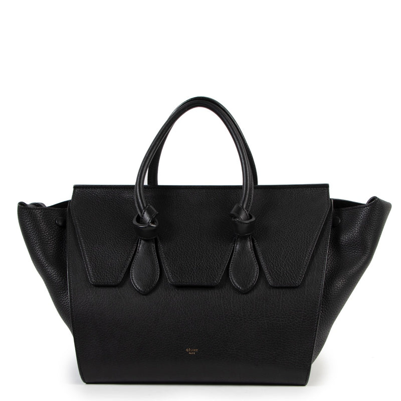 Buy online an authentic second hand Celine Black Medium Tie Knot Grained Leather Tote Bag in very good condition at Labellov in Antwerp.