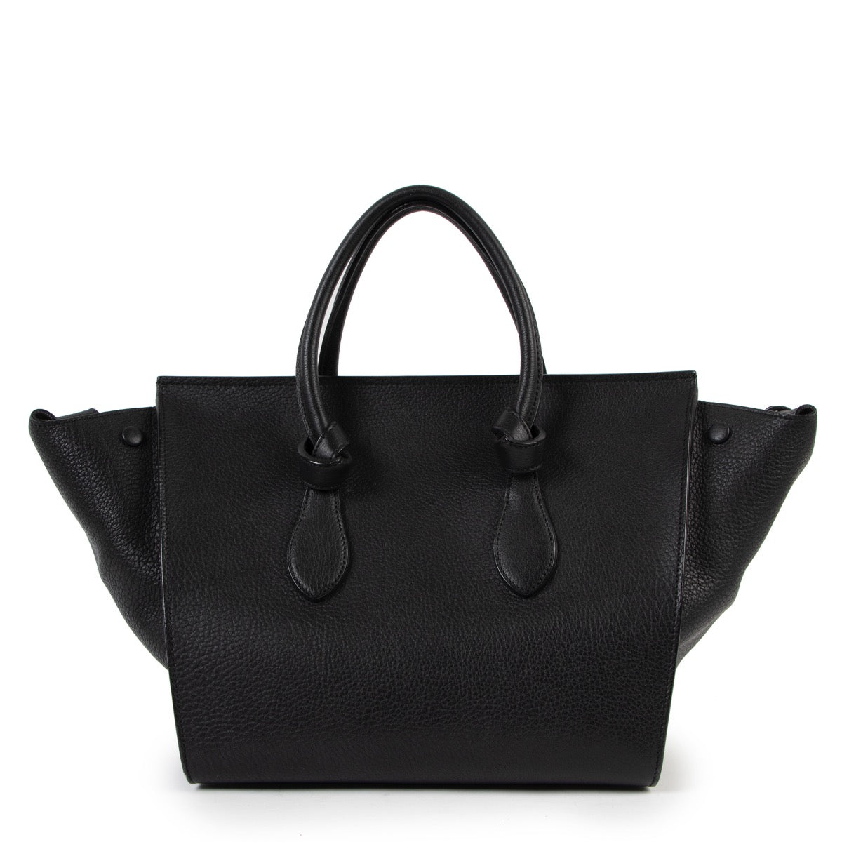Buy online an authentic second hand Celine Black Medium Tie Knot Grained Leather Tote Bag in very good condition at Labellov in Antwerp.