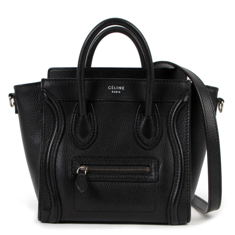 Celine Black Drummed Calfskin Micro Luggage Shoulder Bag