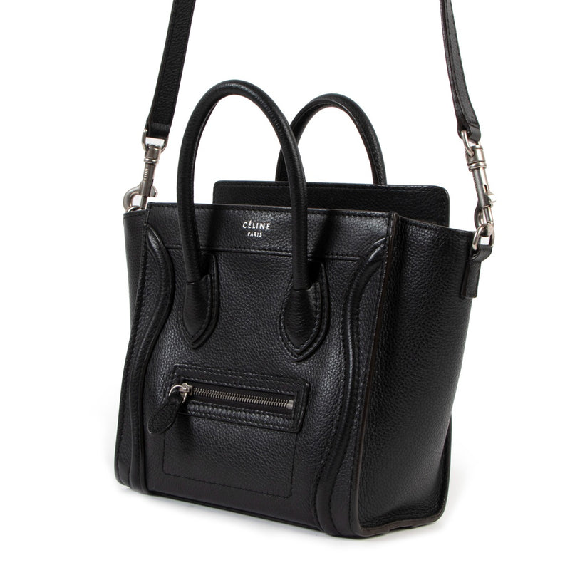 Celine Black Drummed Calfskin Micro Luggage Shoulder Bag