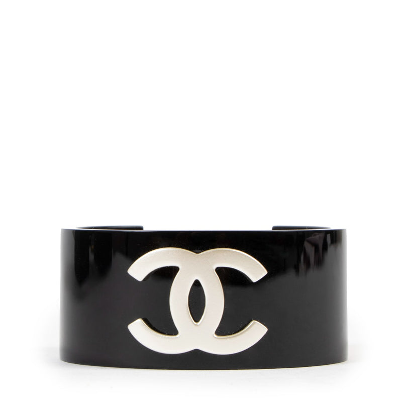 Chanel 2019 Black Resin CC Cuff Bangle Bracelet