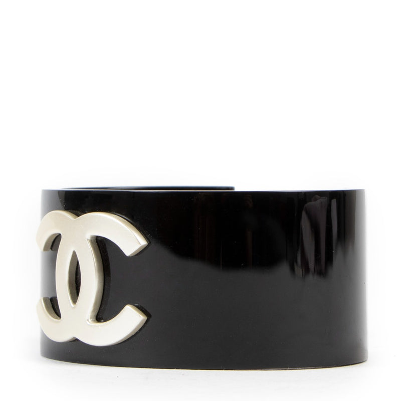 Chanel Black Resin CC Cuff Bangle Bracelet