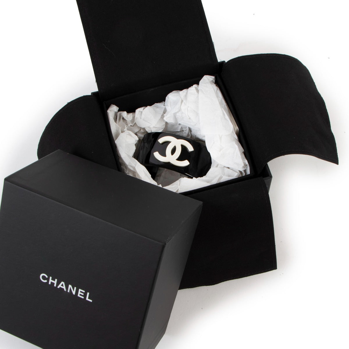 Chanel Black Resin CC Cuff Bangle Bracelet