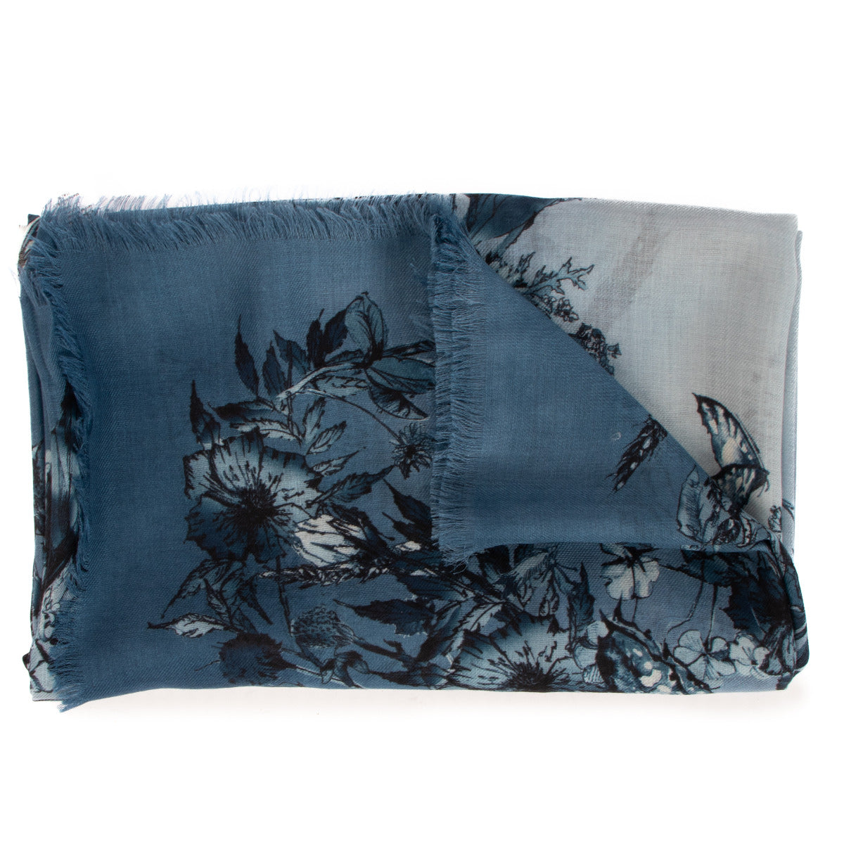 Christian Dior Blue Floral Cashmere Scarf for the best price at Labellov secondhand luxury in Antwerp.