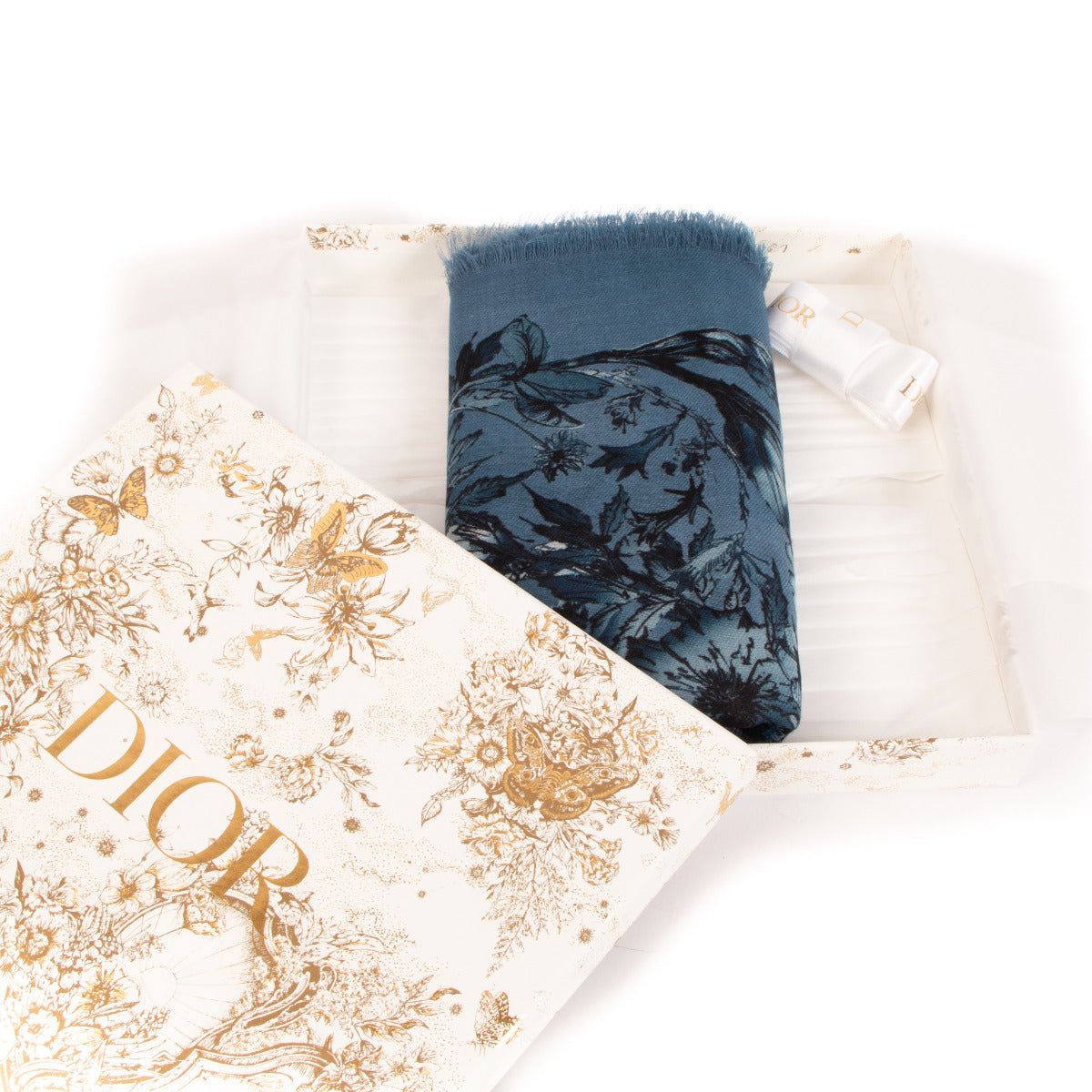 Christian Dior Blue Floral Cashmere Scarf