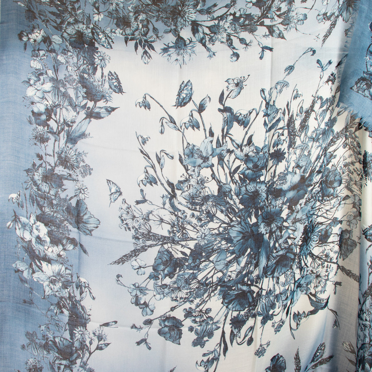 Christian Dior Blue Floral Cashmere Scarf