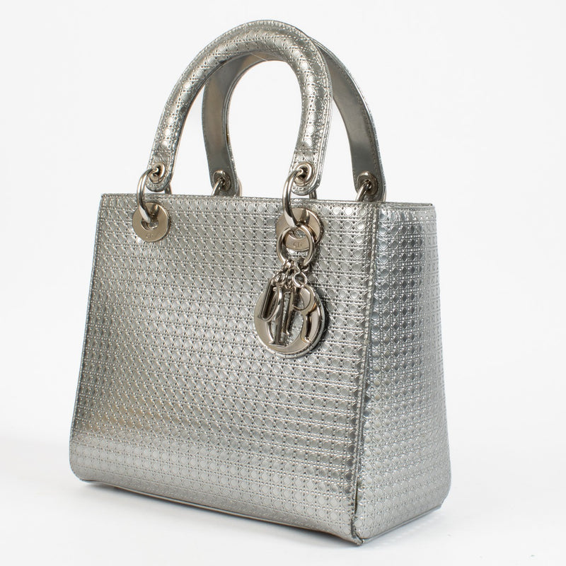 shop 100% authentic second hand Christian Dior Silver Metallic Medium Lady Dior on Labellov.com
