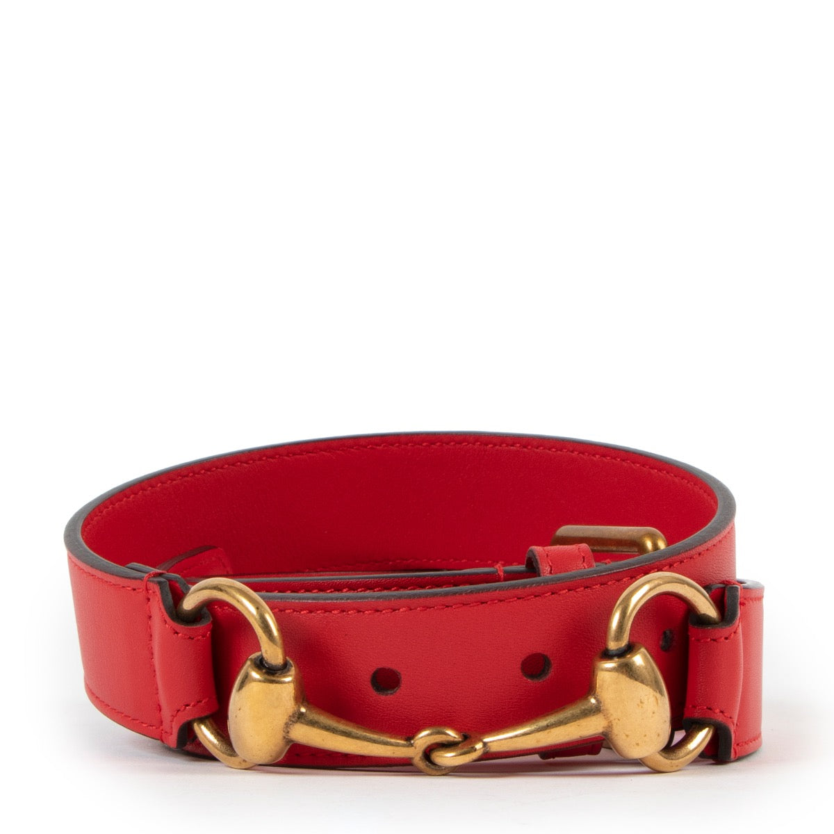 Shop safe online at Labellov in Antwerp this 100% authentic second hand Gucci Red Leather Horsebit Belt - size 80