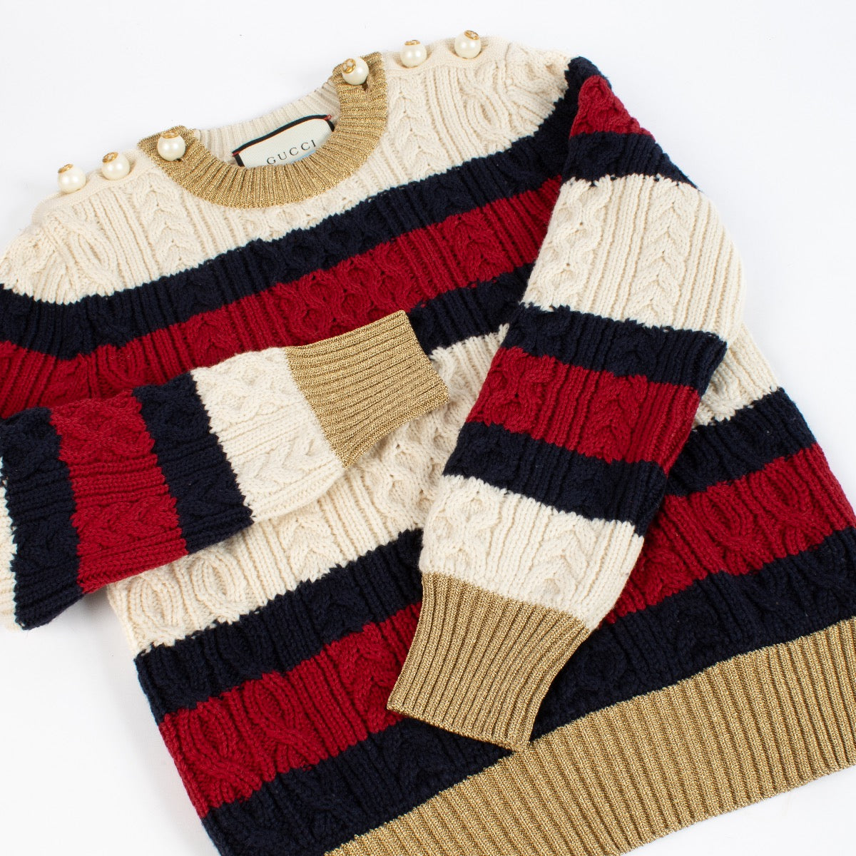 Pull en maille torsadée en laine rayée Gucci – Taille S