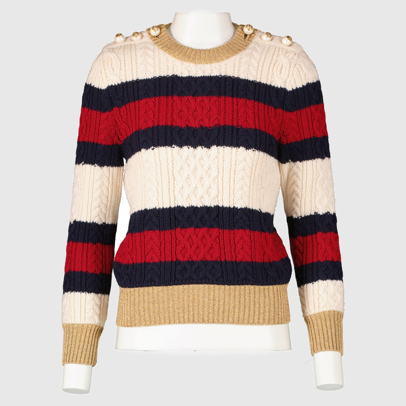 Gucci Gestreepte Wollen Kabeltrui - Maat S