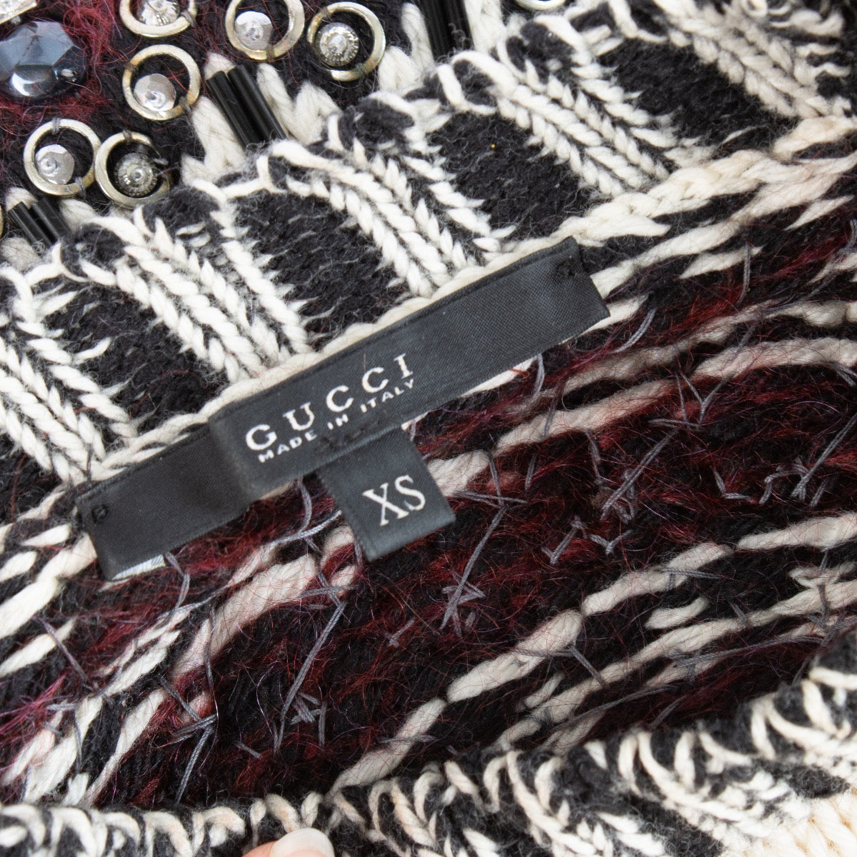 Gucci White Crystal Embellished Sweater - Size XS