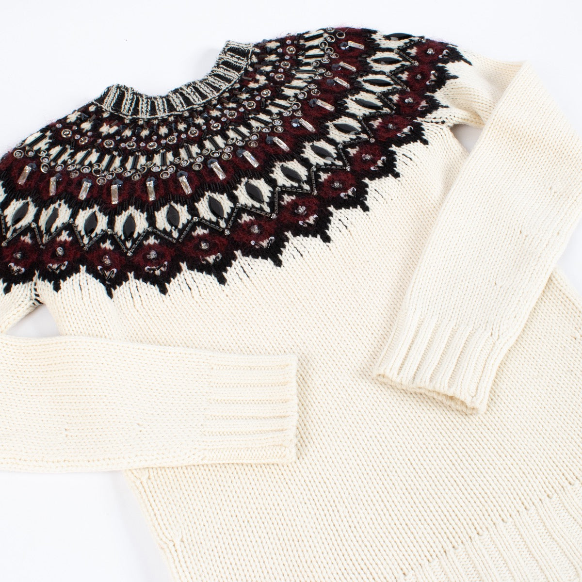 Gucci White Crystal Embellished Sweater - Size XS