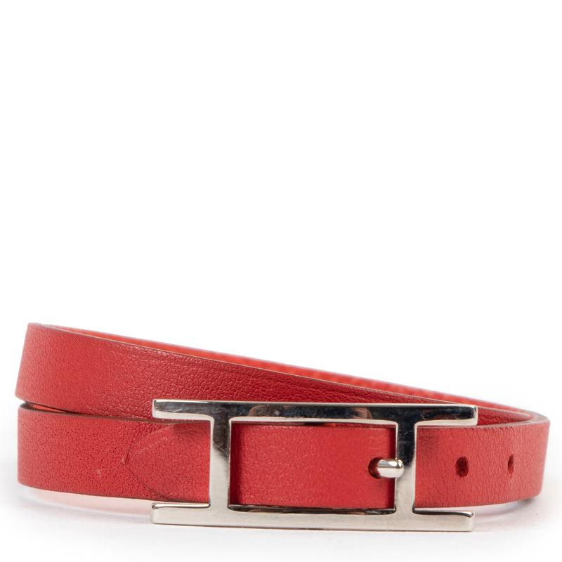 Shop safe online at labellov in Antwerp this 100% authentic second hand Hermès Red Hapi Double Tour Bracelet