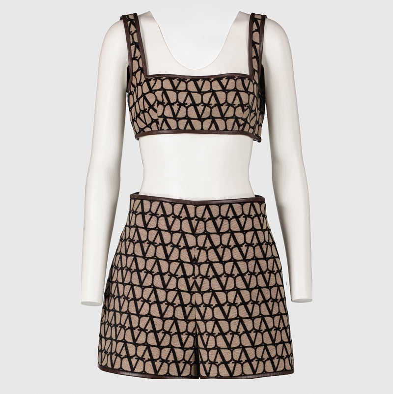 Valentino Bruin Vlogo Top/Rok Set