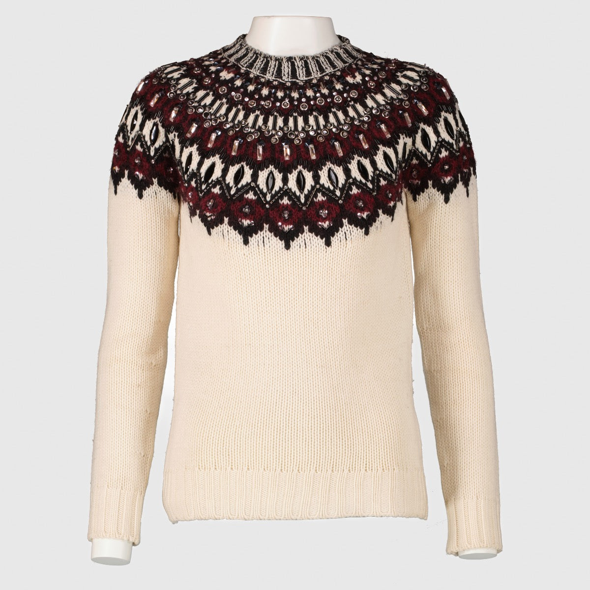 Gucci White Crystal Embellished Sweater - Size XS