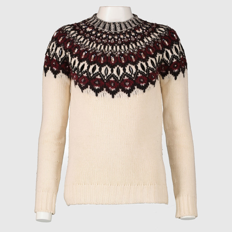 Gucci Witte Met Kristallen Verfraaide Trui - Maat XS