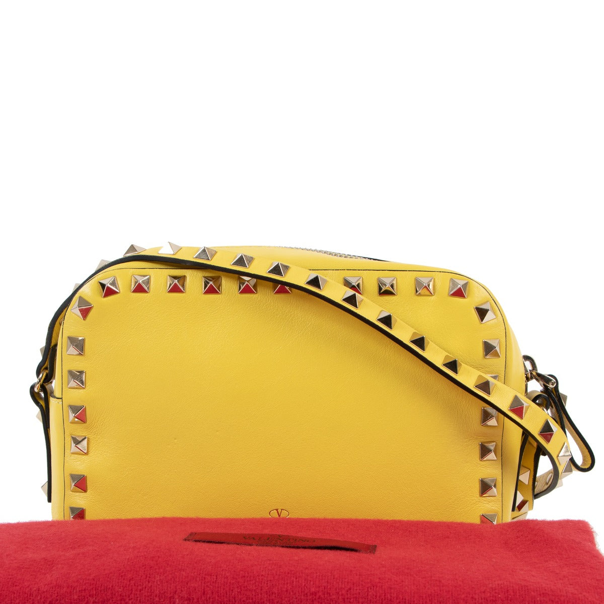 Valentino Garavani Yellow Rockstud Camera Crossbody Bag
