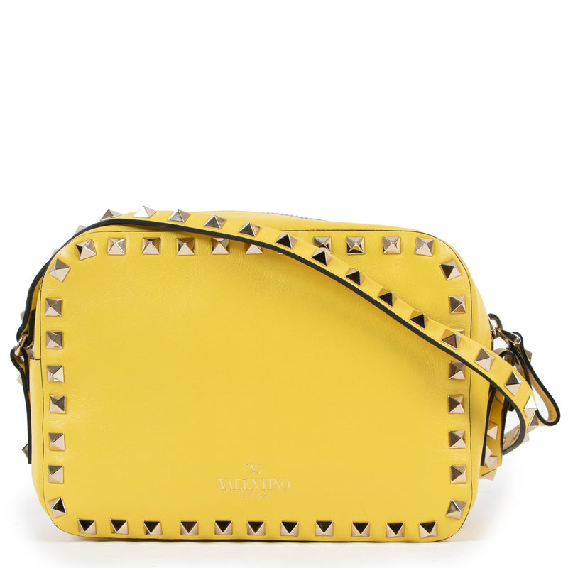 Valentino Garavani Yellow Rockstud Camera Crossbody Bag
