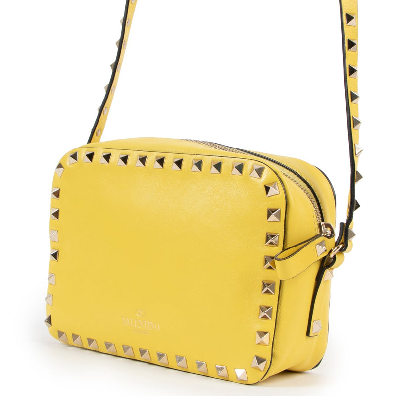 Valentino Garavani Yellow Rockstud Camera Crossbody Bag