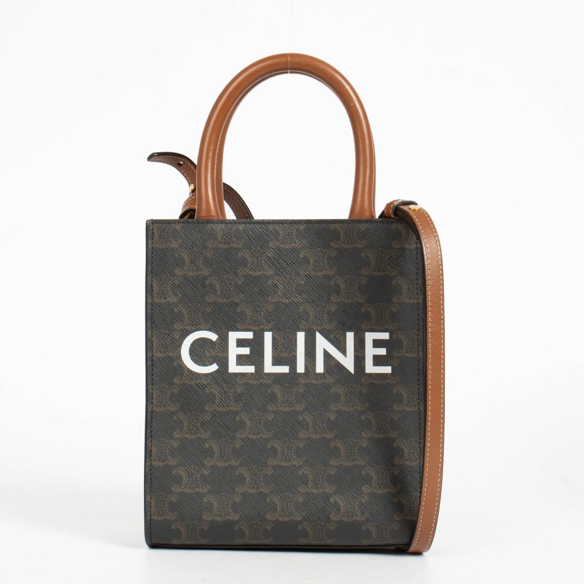 Shop the authentic Mini Vertical Cabas In Triomphe Canvas with Celine print pre-loved on Labellov.com