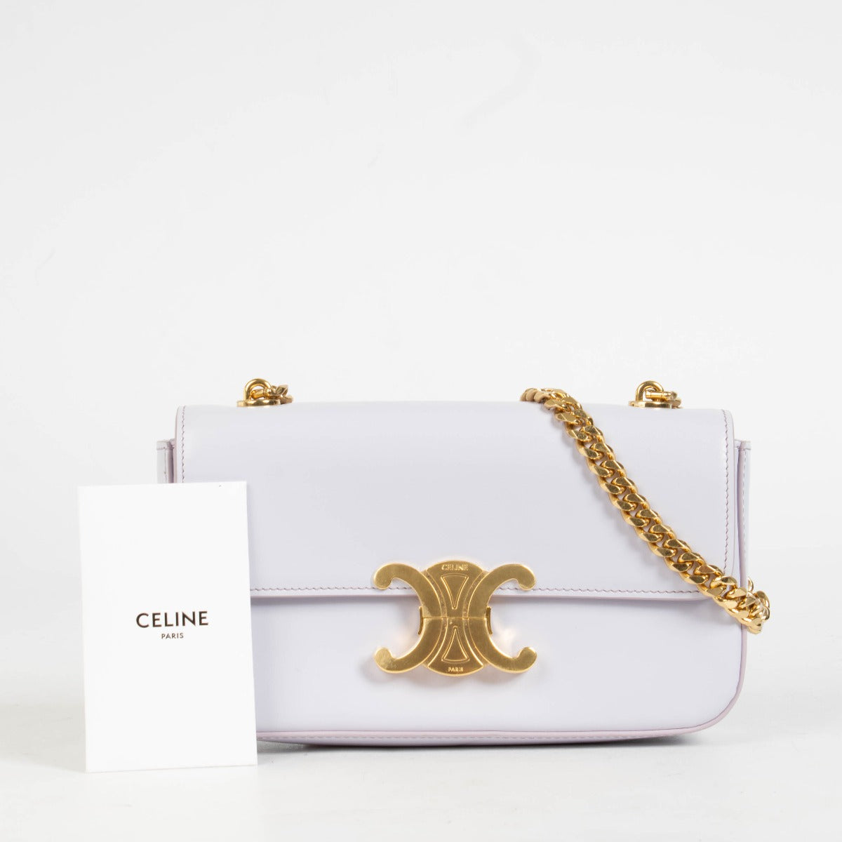 Shop this authentic Teen Triomphe Bag Light Lilac In Shiny Calfskin pre-loved on Labellov.com