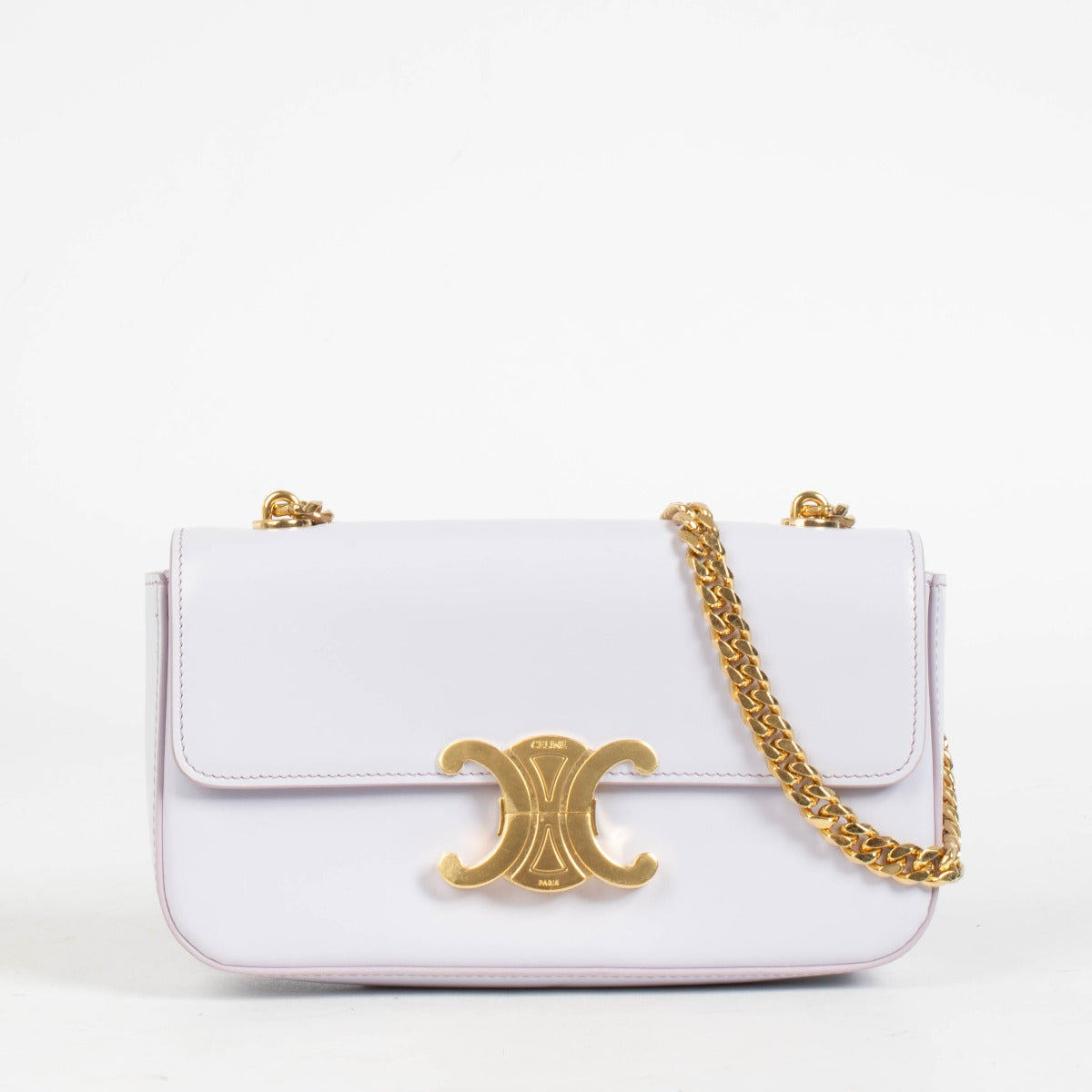 Shop this authentic Teen Triomphe Bag Light Lilac In Shiny Calfskin pre-loved on Labellov.com