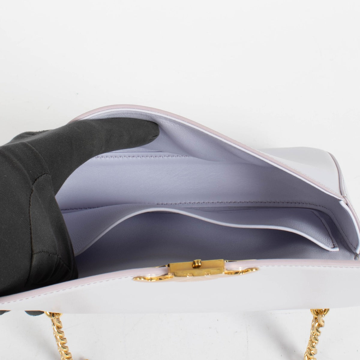 Shop this authentic Teen Triomphe Bag Light Lilac In Shiny Calfskin pre-loved on Labellov.com