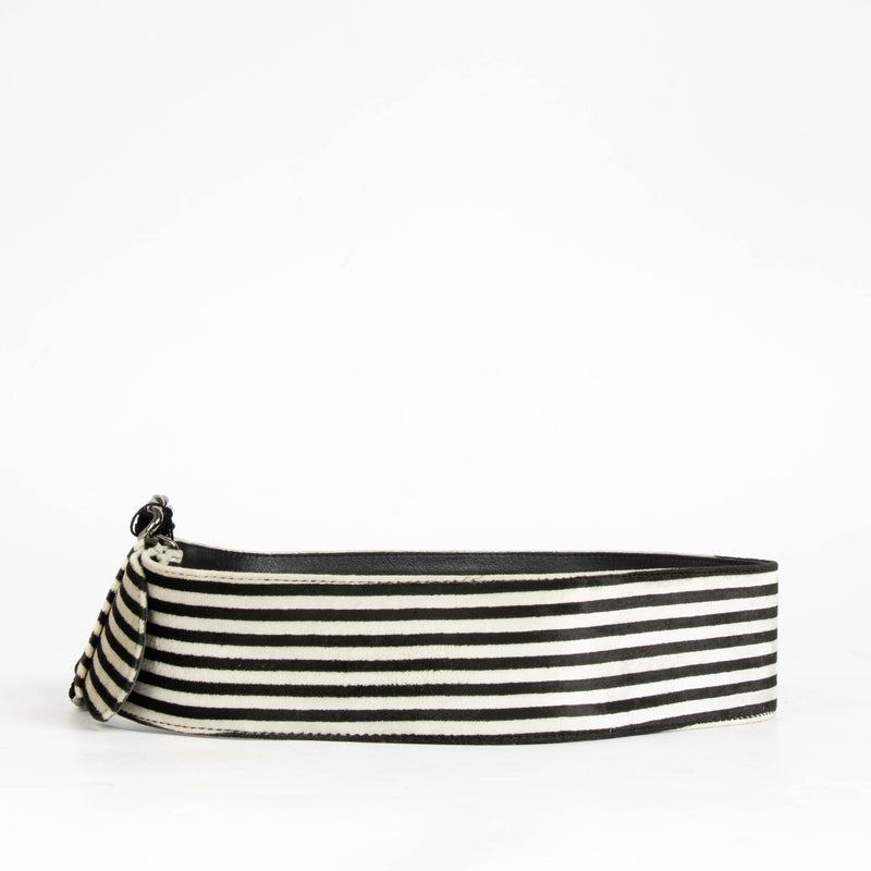 Authentic pre-loved Chanel Black/White Striped Velour Belt - Size 75 on Labellov.com