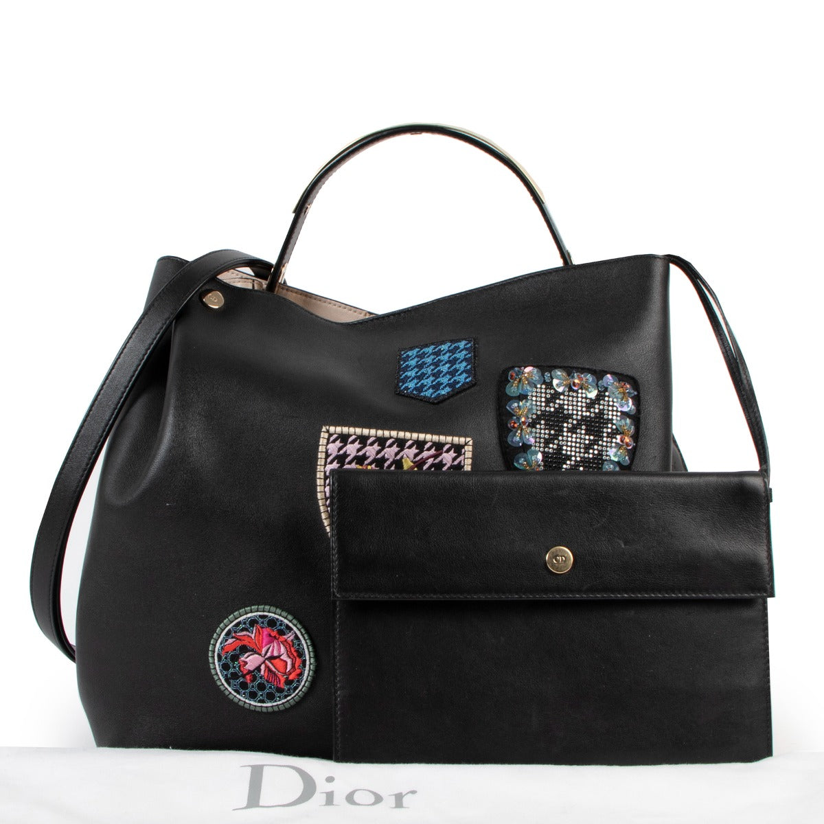 Christian Dior Black Leather Diorific Patch Bucket Bag