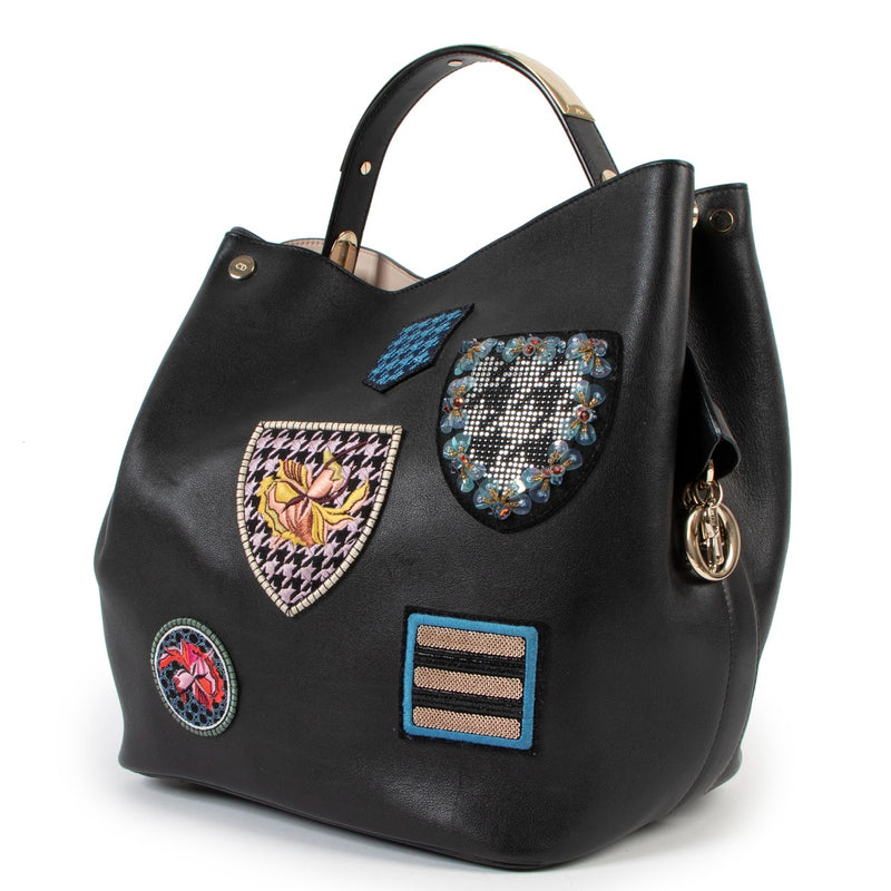 Christian Dior Black Leather Diorific Patch Bucket Bag