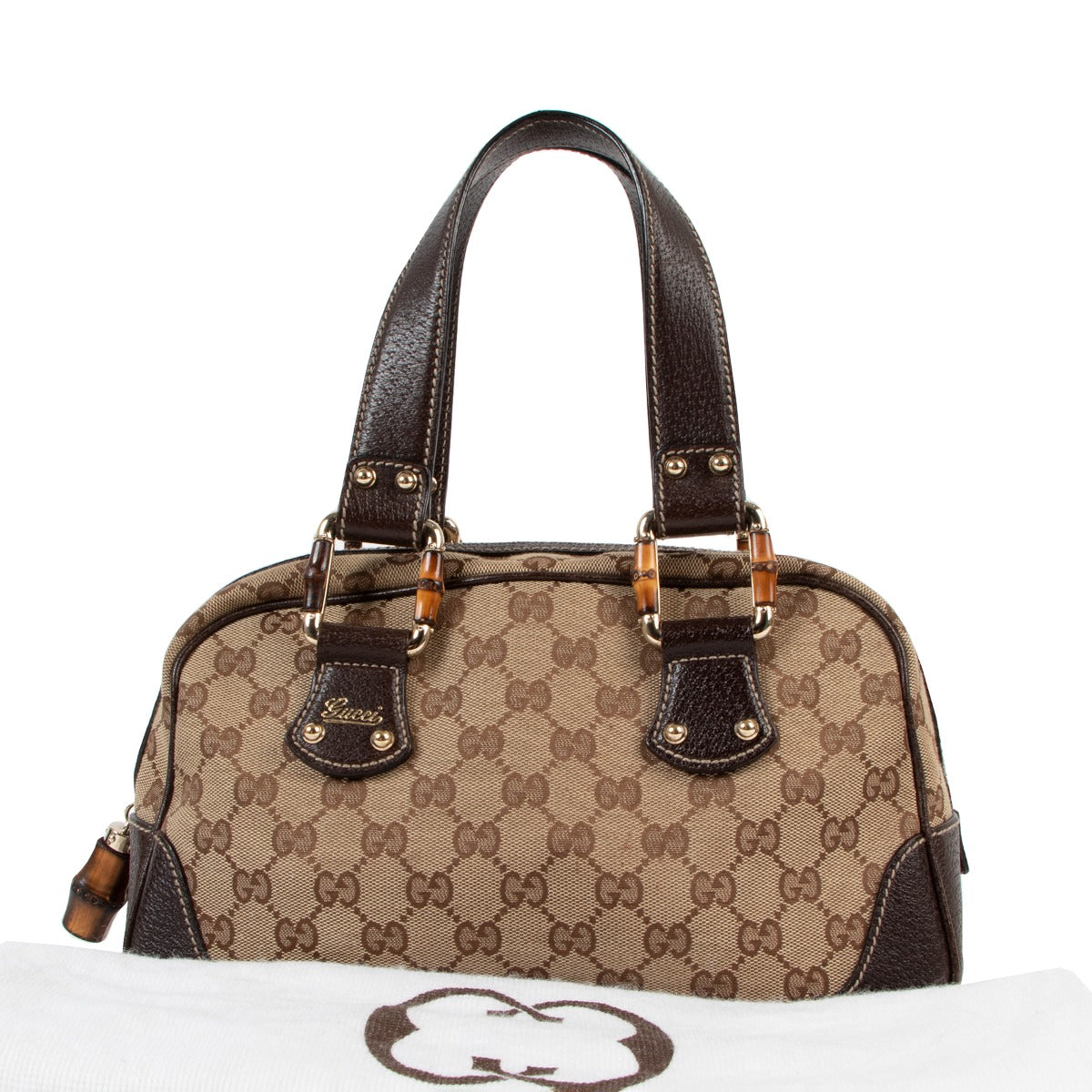 Buy online an authentic second hand Gucci GG Canvas Bamboo Boston Bag in very good condition at Labellov in Antwerp.