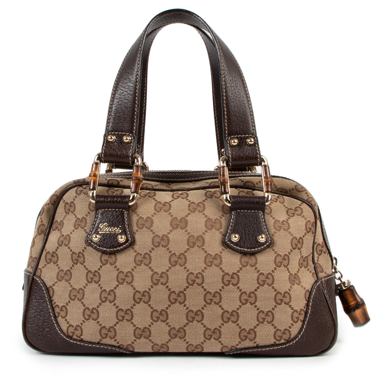 Buy online an authentic second hand Gucci GG Canvas Bamboo Boston Bag in very good condition at Labellov in Antwerp.