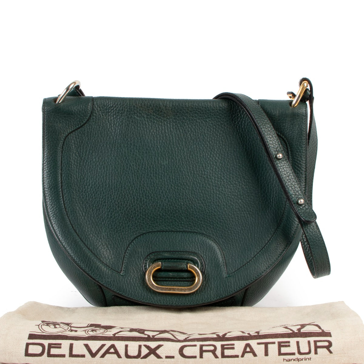 Delvaux Green Grained Leather Vintage Crossbody Bag