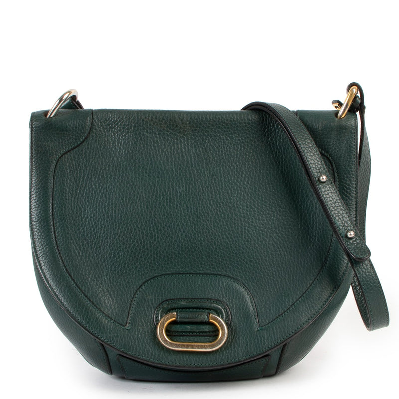 Delvaux Green Grained Leather Vintage Crossbody Bag