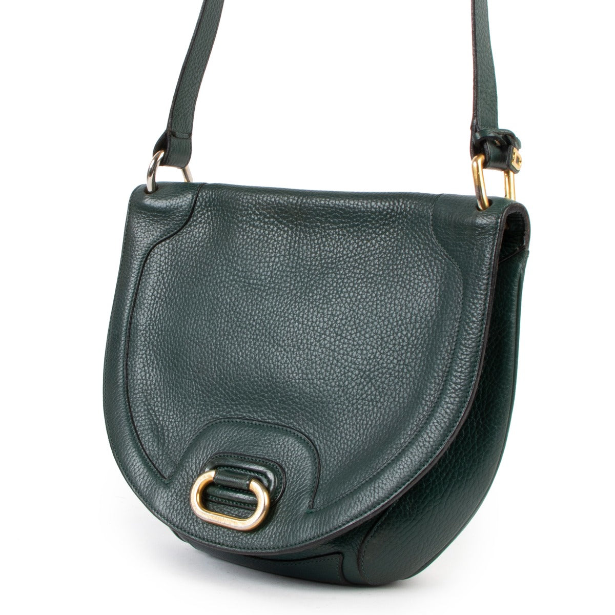 Delvaux Green Grained Leather Vintage Crossbody Bag