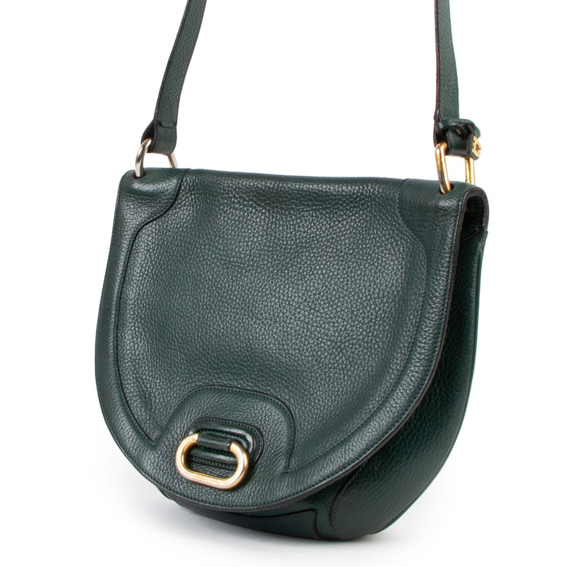 Delvaux Green Grained Leather Vintage Crossbody Bag