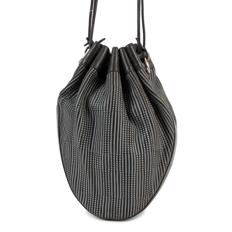 Buy online an authentic second hand Delvaux Tabarin Grey Toile De Cuir Bucket Bag in good condition at Labellov in Antwerp.