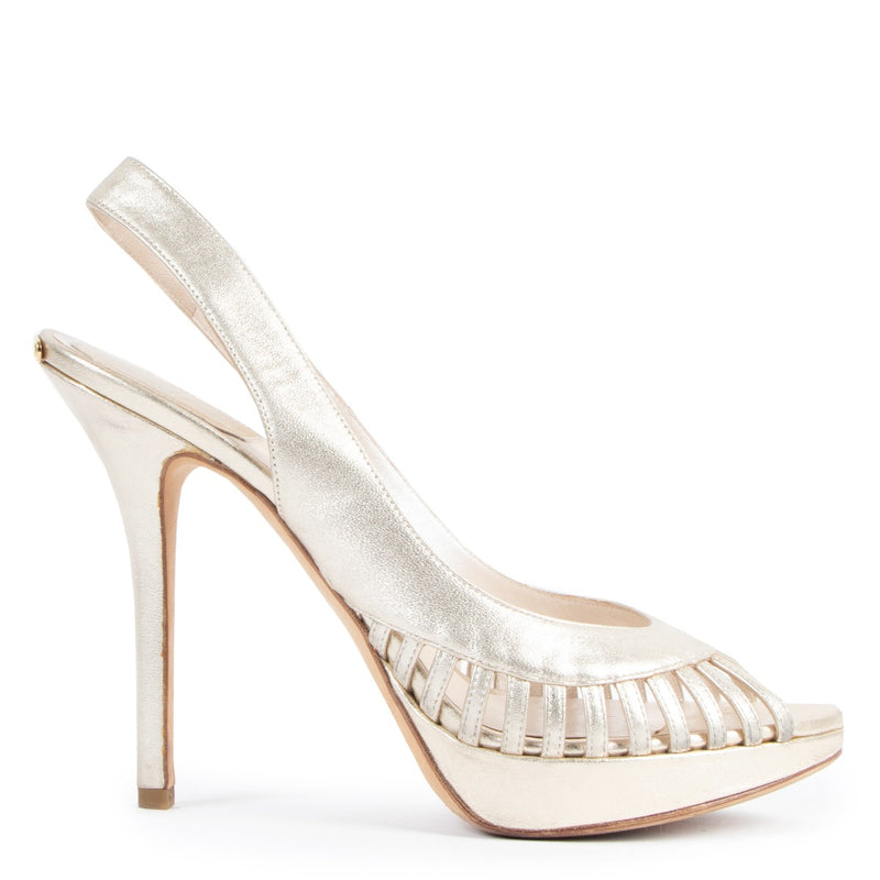 Christian Dior Gold Slingback Open Toe Pumps - Size 38,5