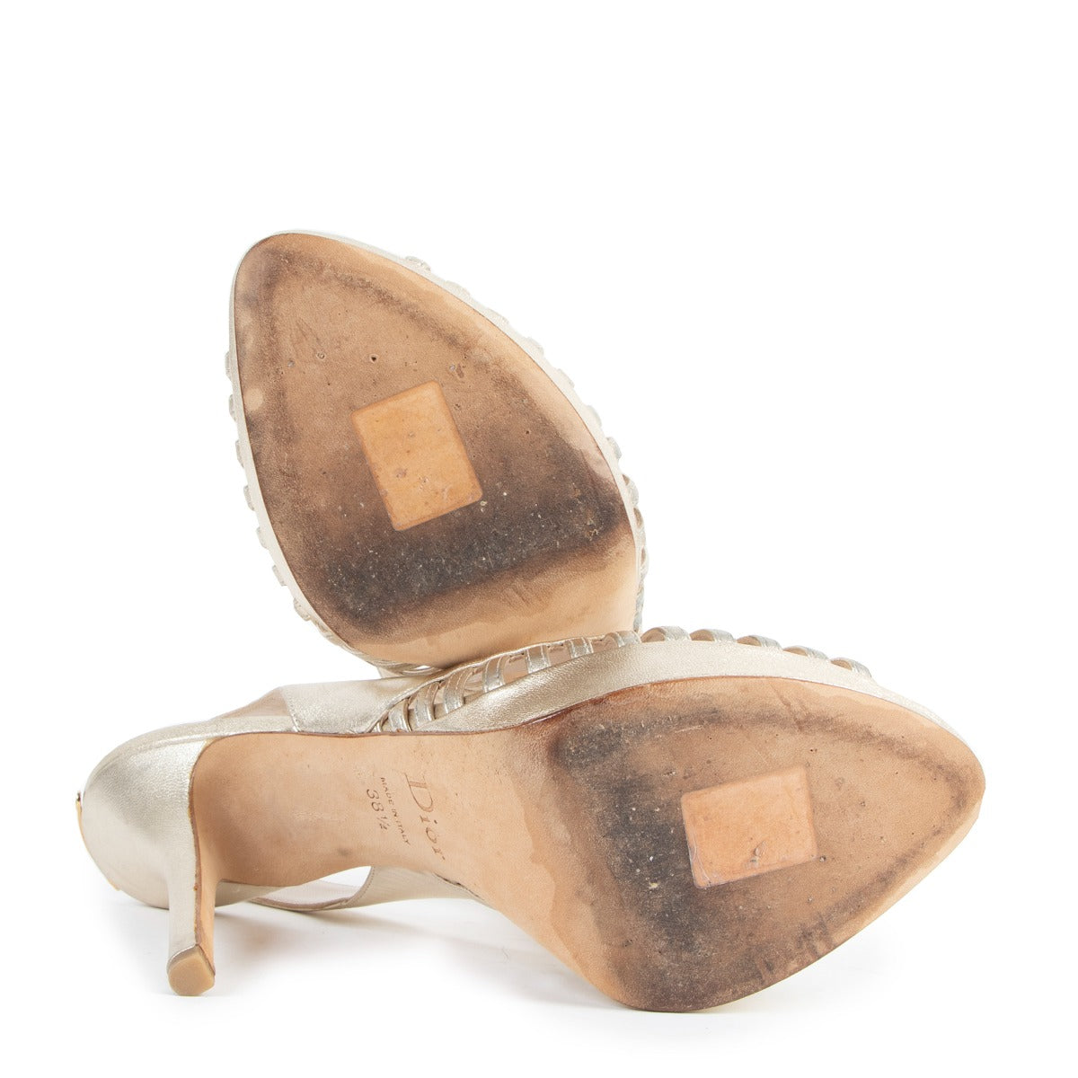 Christian Dior Gold Slingback Open Toe Pumps - Size 38,5