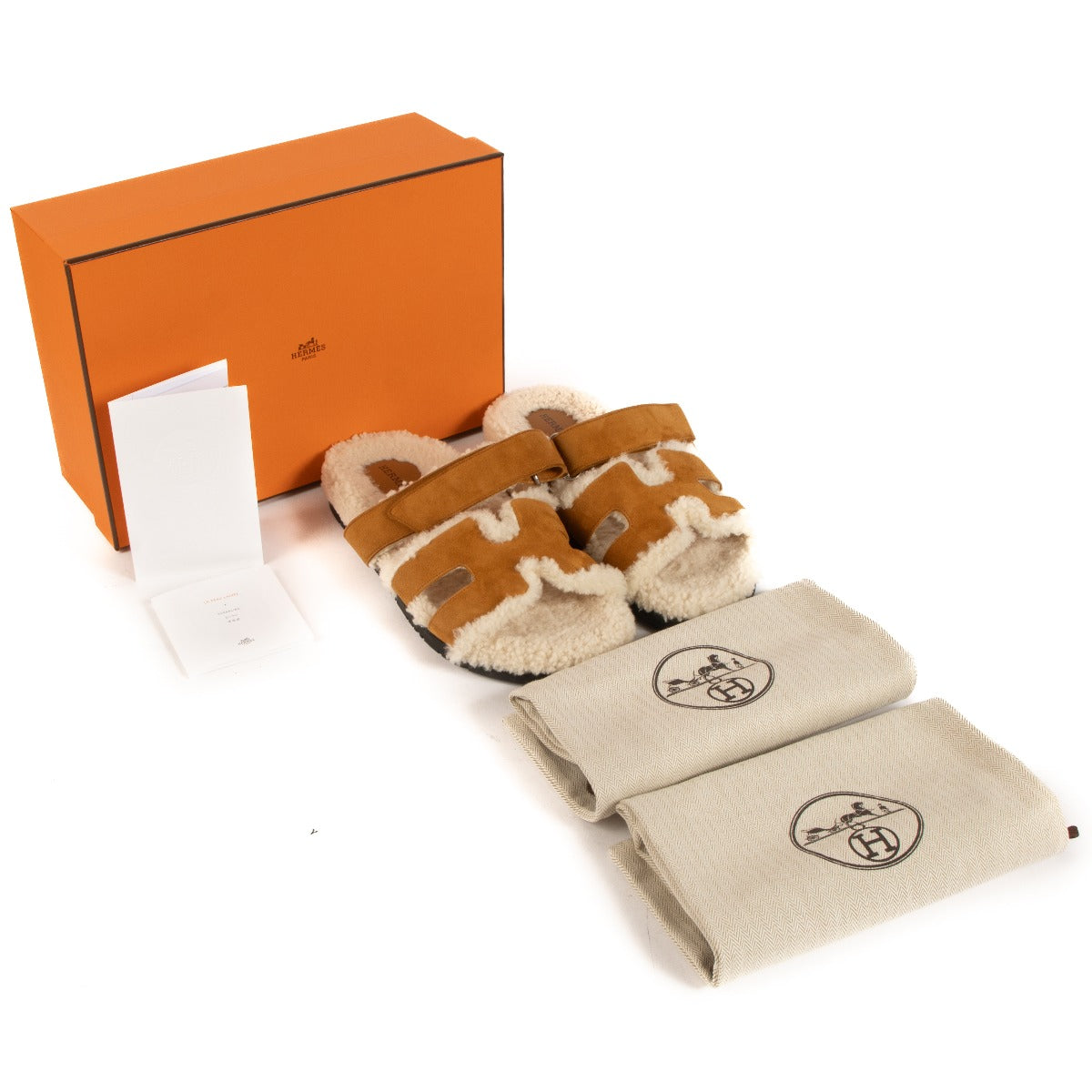 Shop authentic Hermès Shearling Chypre Sandals second hand on www.labellov.com