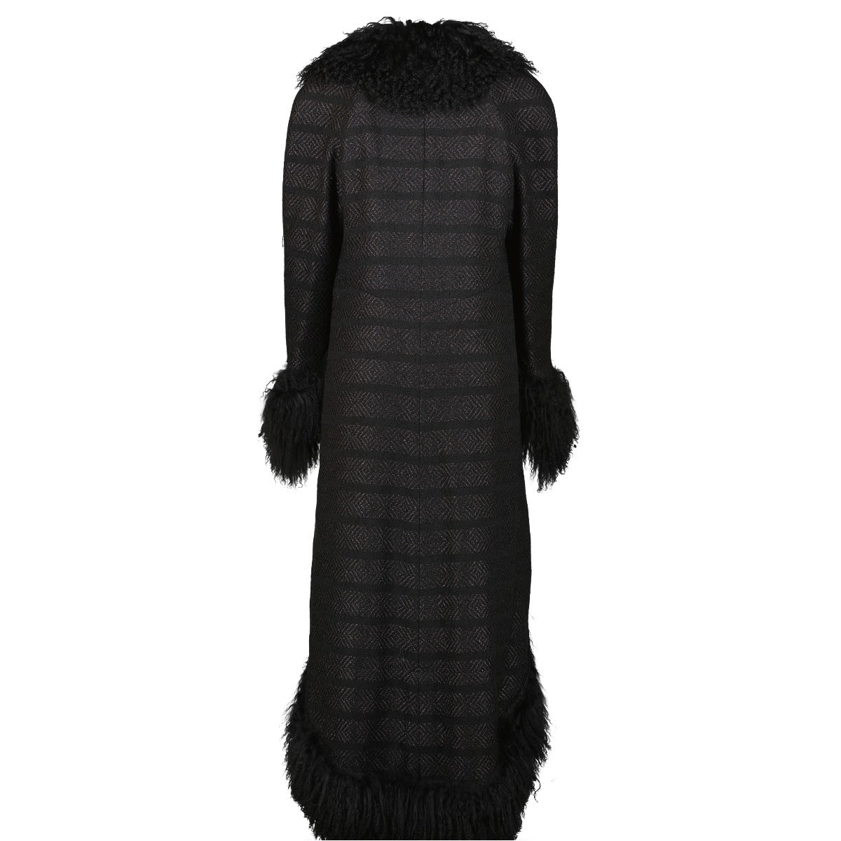Shop vintage Karl Lagerfeld 2008 Chanel 08A Black Lamb Fur Tweed Long Coat on www.labellov.com