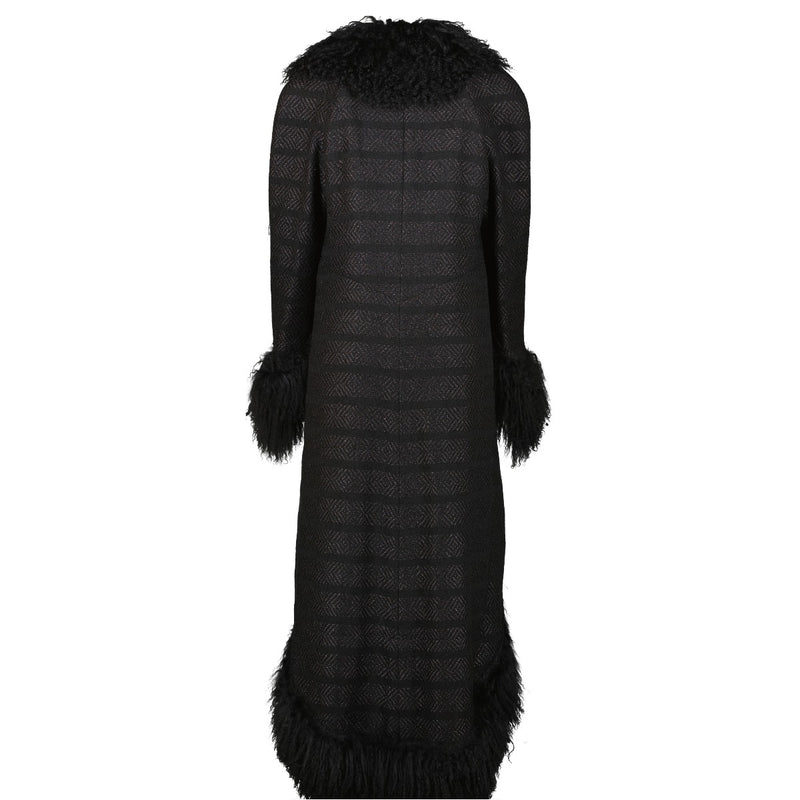 Shop vintage Karl Lagerfeld 2008 Chanel 08A Black Lamb Fur Tweed Long Coat on www.labellov.com