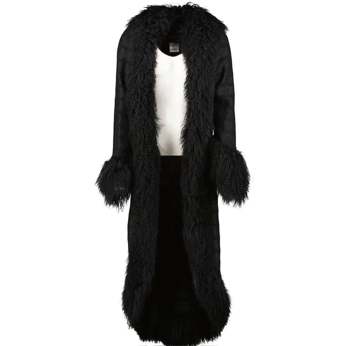 Shop vintage Chanel 08A Black Lamb Fur Tweed Long Coat on www.labellov.com