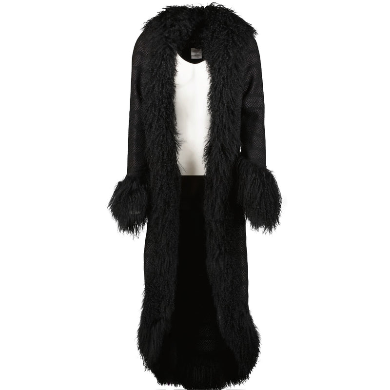 Shop vintage Chanel 08A Black Lamb Fur Tweed Long Coat on www.labellov.com