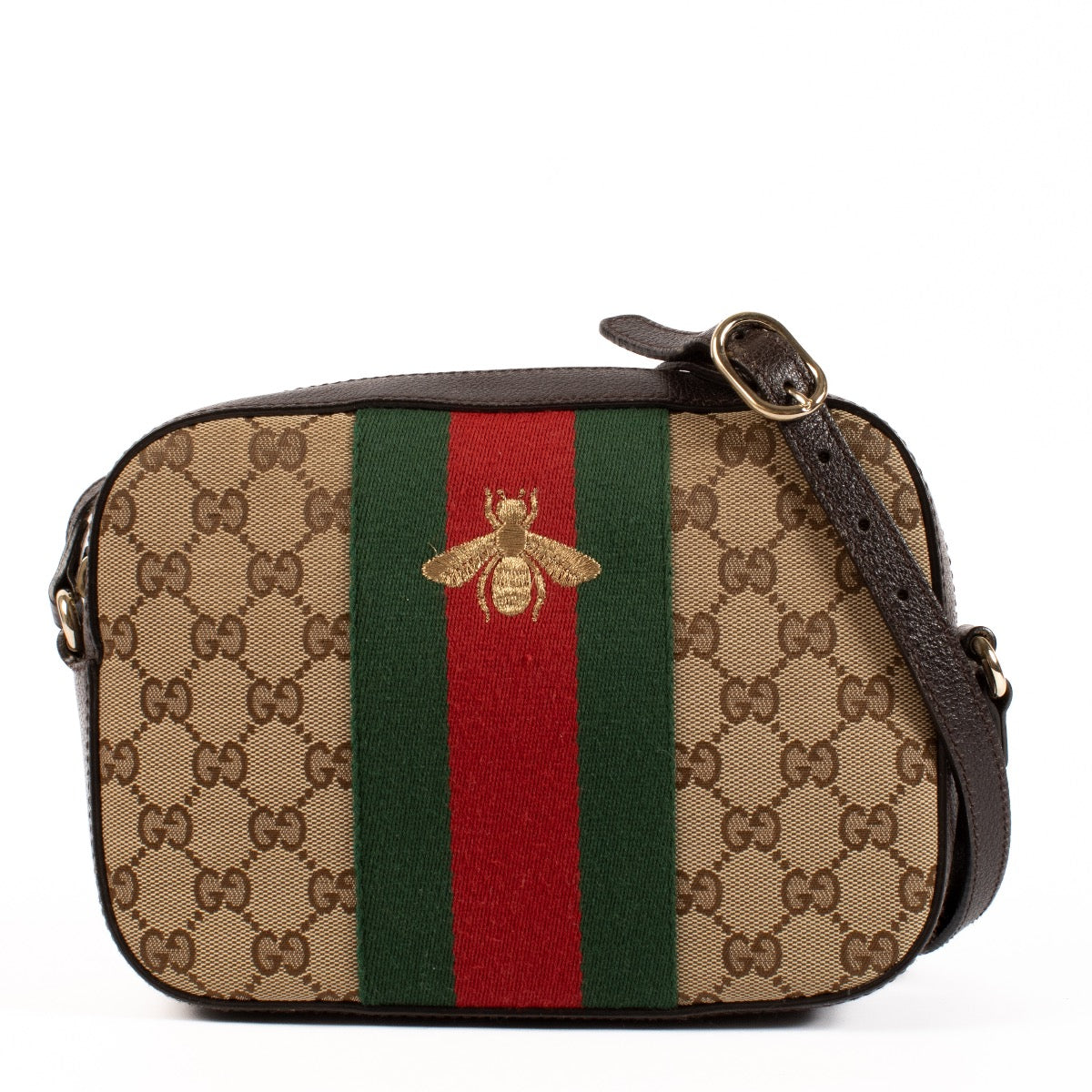 shop 100% authentic second hand Gucci GG Canvas Web Bee Camera Bag on Labellov.com