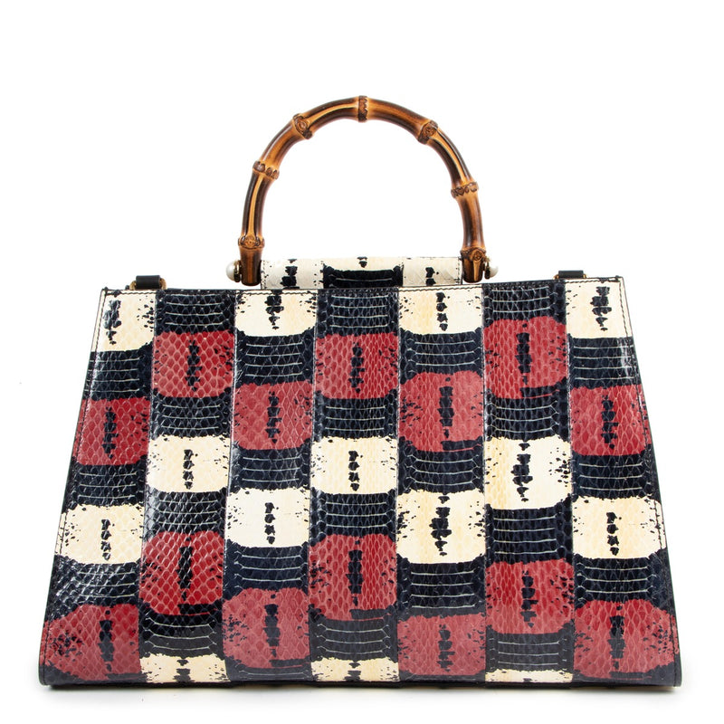 Second hand Gucci Resort 2017 Nymphea Snakeskin Bamboo Handle Tote Bag at Labellov