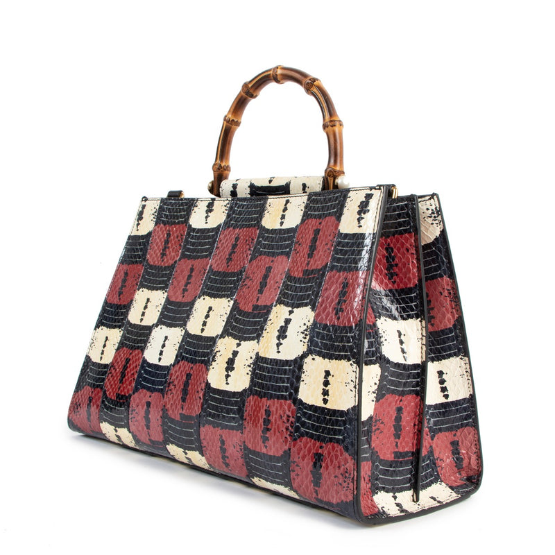 Second hand Gucci Resort 2017 Nymphea Snakeskin Bamboo Handle Tote Bag at Labellov