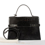 Delvaux Black Calf Velours/Shiny Alligator Tempête GM aan de beste prijs te koop bij Labellov tweedehands designer luxe in Antwerpen.