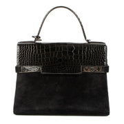 Delvaux Black Calf Velours/Shiny Alligator Tempête GM