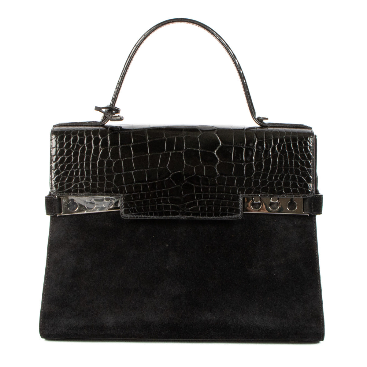 Delvaux Black Calf Velours/Shiny Alligator Tempête GM